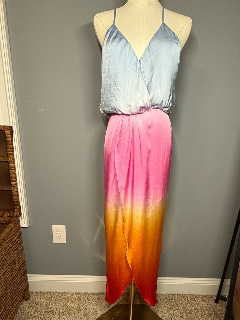 NWOT - Young Fabulous & Broke Ombre Siren Slip Dress in Blue, Pink & Orange - Sm